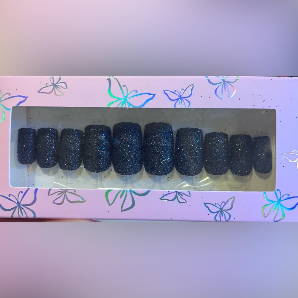 Square Black Glitter Press-on Nails